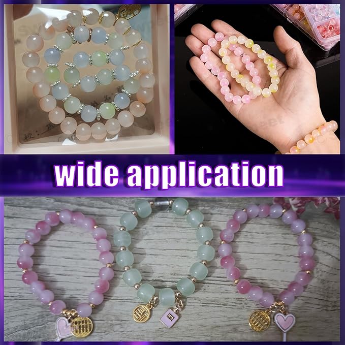 Swpeet 681Pcs 12 Colors 8mm Glass Jade Beads Bracelet Making Kit Includes Glass Beads, Pendants, Charms, Spacer Beads, Elastic Strings Scissors for DIY Beading Necklace Beginners Girls' Birthday Gift