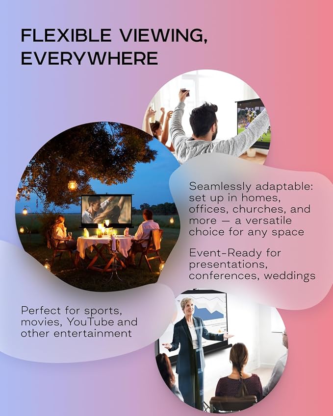 Projector Screen with Stand 60 inch - Indoor and Outdoor Projection Screen for Movie or Office Presentation - 16:9 HD Premium Wrinkle-Free Tripod Screen for Projector with Carry Bag and Tight Straps