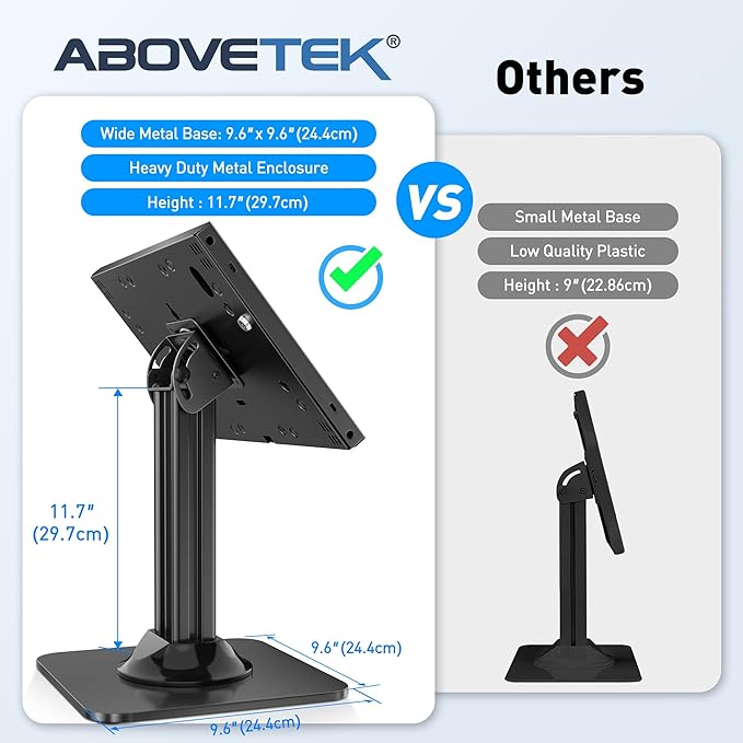 AboveTEK Anti-Theft iPad Kiosk Stand – POS iPad Security Stand & Locking Tablet Holder – Heavy Duty Base, 360° Swivel, 75° Tilt Bracket – Perfect for Retail Business (Black)