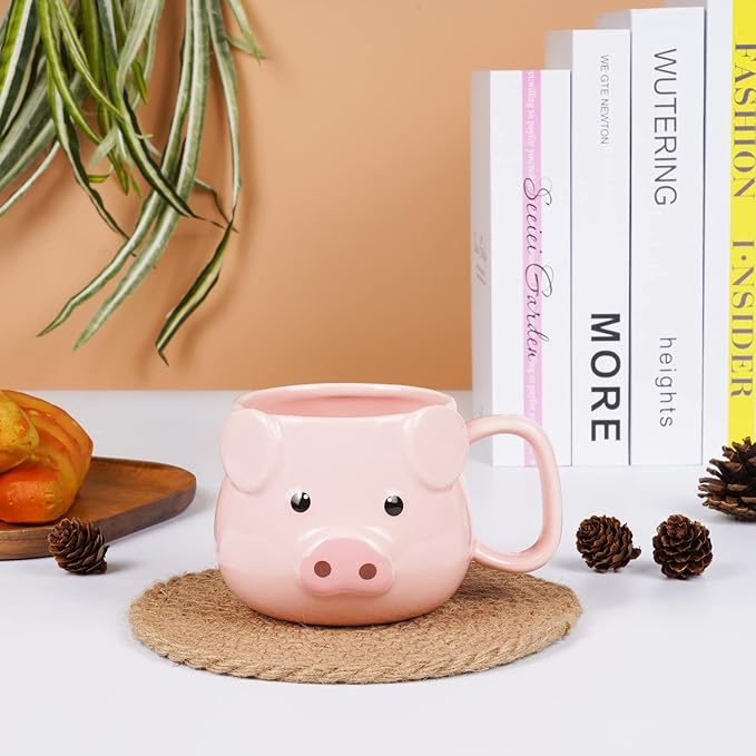 Pig Coffee Mug 14 oz Ceramic Novelty Coffee Mug 3D Porcelain Tea Mug for Women Christmas Housewarming Holiday Birthday Gifts for Women Mom Kids Teacher and Best Friend Pink