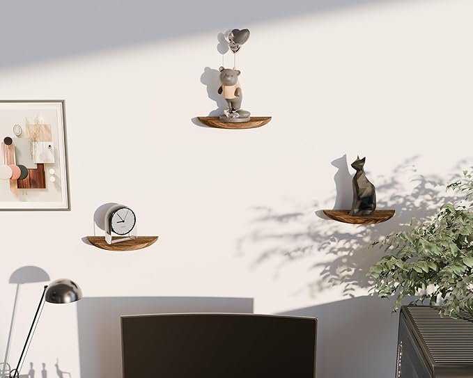 Solid Wood Half Round Rustic Floating Shelves, Natural Wood Wall Shelves, Elevate Your Space. Perfect for Living Rooms, Bathrooms, Bedrooms, Offices, Children's Rooms,Pictures Plants Books