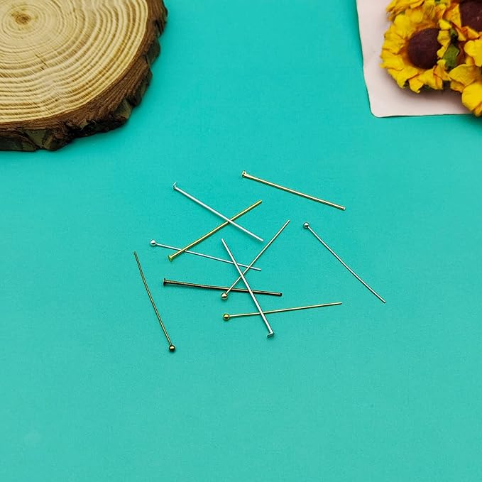 1000pcs Assorted Head Pins Set for Jewelry Making,Includes 500pcs Ball Head Pins and 500pcs Flat Head Pins, Beading Pins for DIY Craft(35mm,5 Colors)
