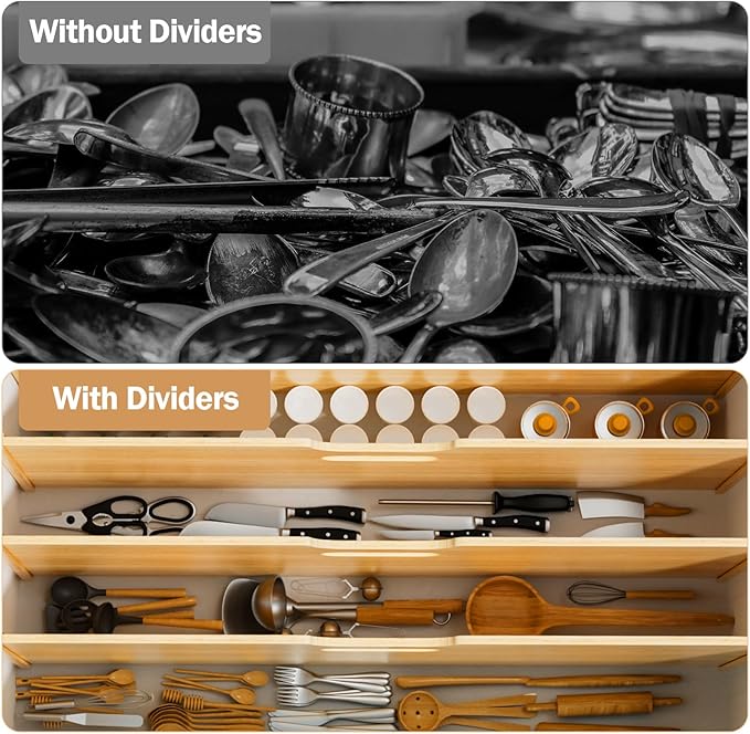 4 Set Trim-to-Fit Wood Tray Dividers for Cabinet, Cookie Sheet Organizer, Multi Layer Embedded Plug-in Board Storage, Cuttable DIY Storage Divider Insert for Kitchen Bedroom Cabinet Closet