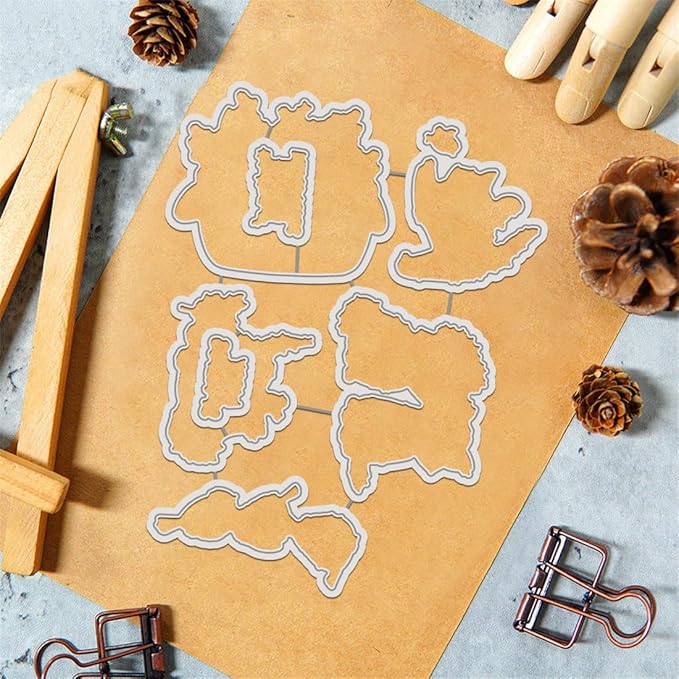 Cat Bird Basket Stamps and Cutting Dies for Card Making DIY Transparent Silicone Clear Stamp and Metal Die Cuts Sets for Scrapbooking Paper Greeting Cards Decor Seals Craft Supplies