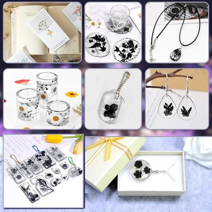 Real Dried Pressed Leaves Natural Dried Leaf for Candle Resin Jewelry Soap Nail Pendant Phone Case Crafts Making Floral Decors Scrapbooking DIY (63 Pcs Black Dried Leaves)
