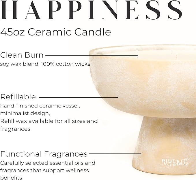 BLUEME Happiness - Yuzu & Ginger, Luxury Candle w/Essential Oils, 6 Wick, Hand-Poured Soy, Cotton Wick, Ceramic
