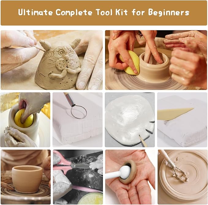 HAWERSI Air Dry Clay Kit for Adults,66 Pcs Beginners Pottery Kit Includes 4.4Lbs Air Dry Clay,Tools, Paints,Brushes,Gloss Varnish,Sand Papers,Non-Stick Rolling Pin,Storage Bag,Christmas Gift