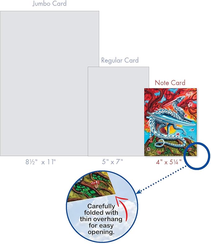 The Best Card Company - 10 Blank Note Cards (4 x 5.12 Inch) - Fun Mythical Fantasy Cards, Assorted Greetings Boxed - Dragon Dreams AM6293OCB-B1x10