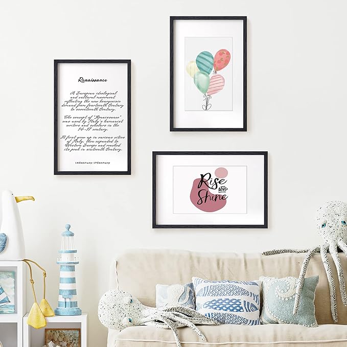 Fun Memories 11x17 Oak Wood Picture Frame in Black, 11"x17" Poster Frame for Wall, Wood Photo Frame 11 x 17 with Tempered Real Glass, 11x17 Frame Matted to 8x12 - Black Color, 1 Pack
