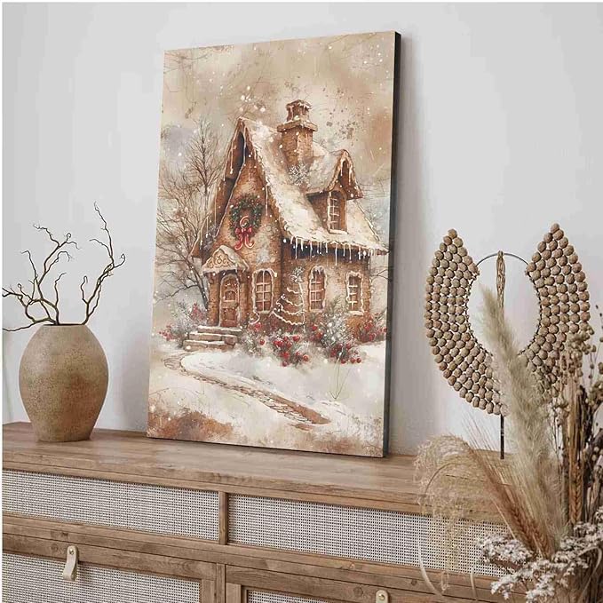 Canvas Wall Art Home decor Winter Gingerbread House Traditional Christmas Print Festive Artwork Wall Decor canvas print poster 28x40in-UnFramed
