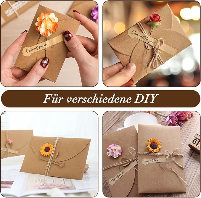 Mini Envelopes with Blank Cards 4.1 x 2.8 inch Kraft Paper Gift Card Holders Cute Tiny Envelopes with Heart Clasp for Gift Cards, Wedding Party Favors, Greeting Cards Mailing, Business Cards