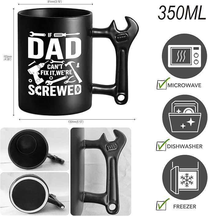 Novelty Fathers Day Dad Gifts from Daughter Son Wife kids, Funny Coffee Mug with Wrench Handle for Dad, Unique Father's Day Birthday Christmas Gifts Present for Men Husband Grandpa Gift Ideas