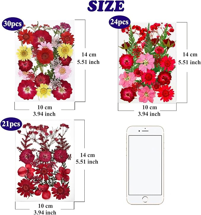 75 Pcs Red Dried Flowers Real Natural Pressed Leave Petals for DIY Resin Candle Jewelry Nail Pendant Crafts