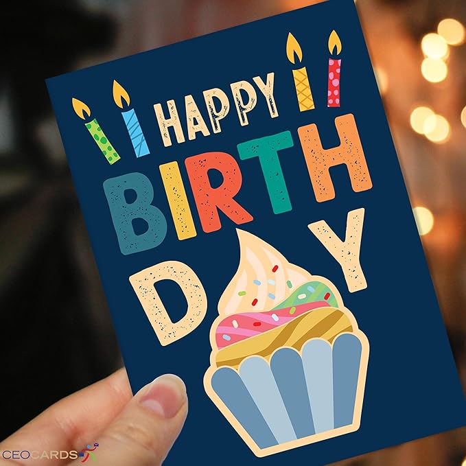 Happy Birthday Cards Bulk Greeting Card Set (Delicious) 18 Pack & White Envelopes - 5x7 Inch Birthday Theme for Family, Women, Men, Coworkers & Office (B2407)