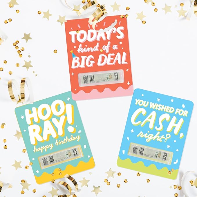 Big Dot of Happiness Party Time - DIY Assorted Happy Birthday Party Cash Holder Gift - Funny Money Cards - Set of 6