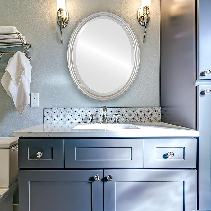OVALCREST Oval Beveled Wall Mirror for Home Decor - Saratoga Style - Silver Shade - 18x22 Outside Dimensions