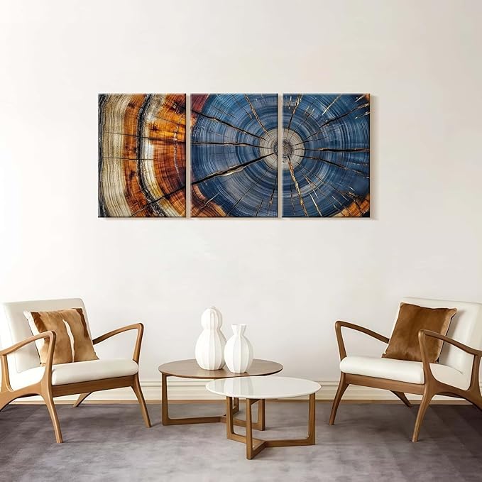3pcs Tree Rings Abstract Wood Grain Framed Wall Art Decor Canvas Print Picture Nature Plant Modern Artwork Poster Gallery Bedroom Living Room Office 16x24 Inch Ready to Hang
