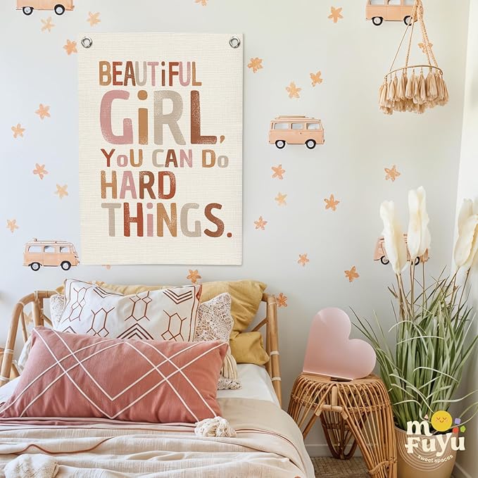 Girl Room Decor,Positive Affirmations Wall Decor,School Girl Style Classroom Decor,Wall Hanging Flag Decor for Nursery,Classroom,I Can Do Hard Things 18x25 Inch