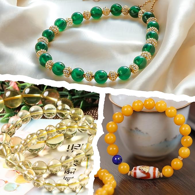 XSEINO About 1200PCS 8mm Glass Beads Bracelet Making Kit,48 Assorted Yellow and Green Series Colorful Crystal Beads for Making and DIY Crafts