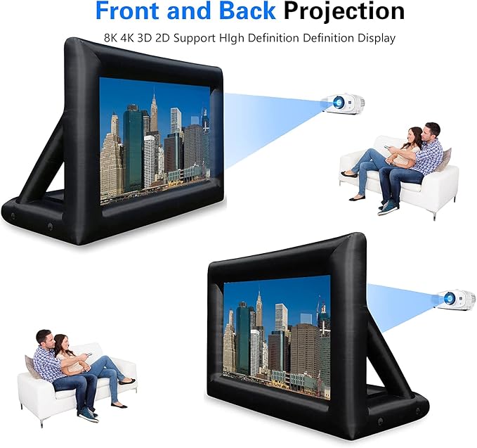 20 Feet Inflatable Outdoor and Indoor Theater Projector Screen - Includes Air Blower, Tie-Downs and Storage Bag - Portable, Supports Front and Rear Projection
