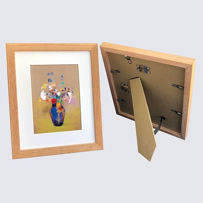8x10 Picture Frame Set of 2 OAK Solid Wood with Real Glass for Pictures 5x7 with Mat or 8x10 Without Mat, Wall Mount or Tabletop Gallery Photo Frames(2 Pack, Oak)