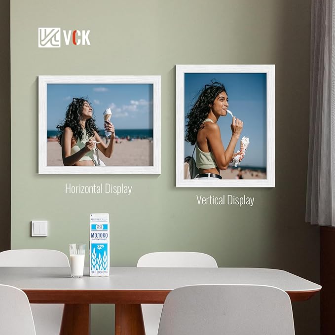 VCK 11x14 Picture Frames White Set of 5, Wide Border Wood, Tempered Glass, Display 8x10 Poster Photo with Mat or 11 x 14 Without, for Home, Office, Gallery, Woodgrain Series, Wall Hanging