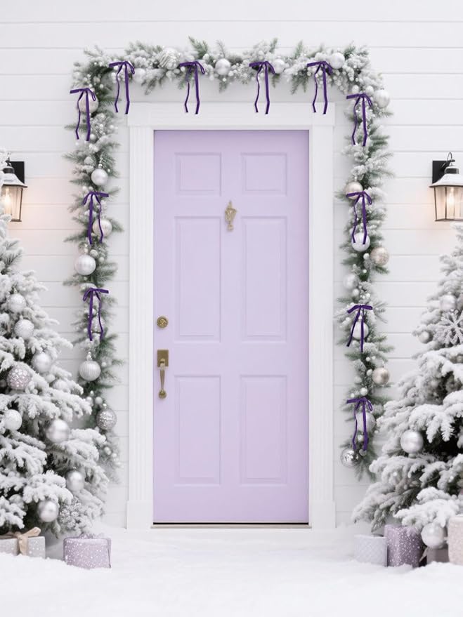 SIMISI RIBBON 24Pcs Purple Christmas Velvet Ribbon Bows Decorations Xmas Ornaments Vintage Decor for Tree, Wreath, Garland (3/8'' Width, 5 * 7 inch)