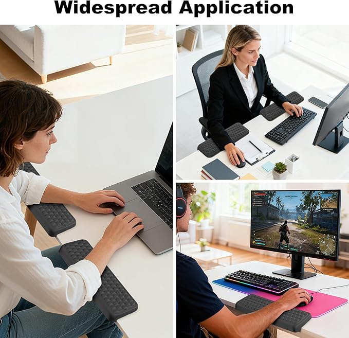 L-Shaped Arm Rest for Desk(2-Piece) Made of Memory Foam,Footrest for Under Desk at Work.Ideal for Office and Home Use.Reduces Typing Fatigue and Enhances Comfort During Work Or Gaming( Black)