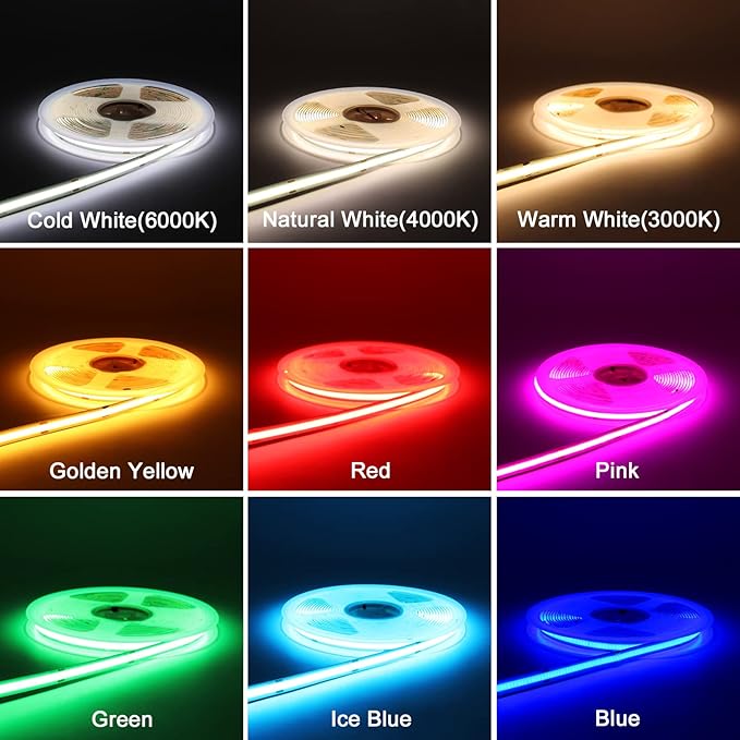 12V Pink Color COB LED Strip Light Tape 8mm Wide Flexible Cuttable 480LEDs/m 16.4FT/5M CRI 90 for Bedroom Decor Romantic Atmosphere Lighting (DC12V, Without Power Supply)