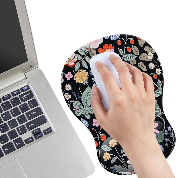 Gel Mouse Pad with Wrist Rest, Ergonomic Concave Wrist Support Mousepad with Non-Slip PU Base & Smooth Surface Comfortable Desk Accessories Mat for Office, Home Gaming and Study (Flowers 02)
