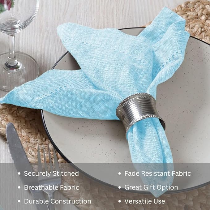 Slub Textured Dinner Napkins Set of 6-100% Cotton Cloth Napkins 18x18 Inch - Soft Durable Washable Fabric Napkins for Everyday Use & Special Occasions Christmas - Aqua Blue