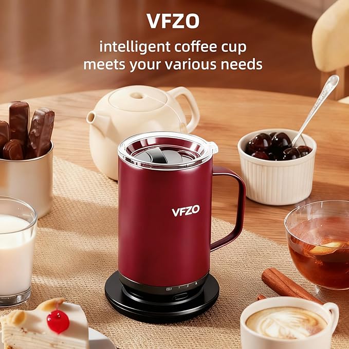 Self Heating Coffee Mug,High-Capacity- 18 oz, 180 Min Battery Life, Smart Heated Coffee Mug,Smart Mug, Simple Temperature Control Operation, Gifts for Family Members (Burgundy)