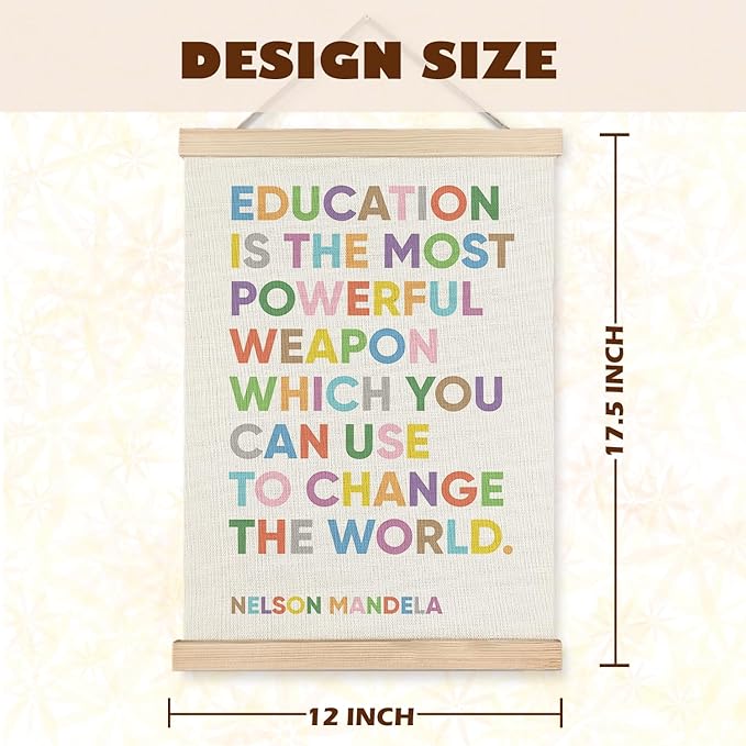 LUVADIAN Inspirational Wall Decor for Classroom, Classroom Wall Decor, Education Quote Wall Art for Classroom School Decor, Education is the Most Powerful Weapon Poster Hanger Frame, 12x16 Inches