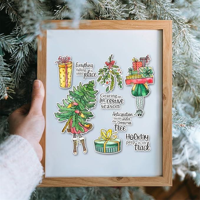 Box Christmas Tree Stamps and Cutting Dies for Card Making DIY Transparent Silicone Clear Stamp and Metal Die Cuts Sets for Scrapbooking Paper Greeting Cards Decor Seals Craft Supplies