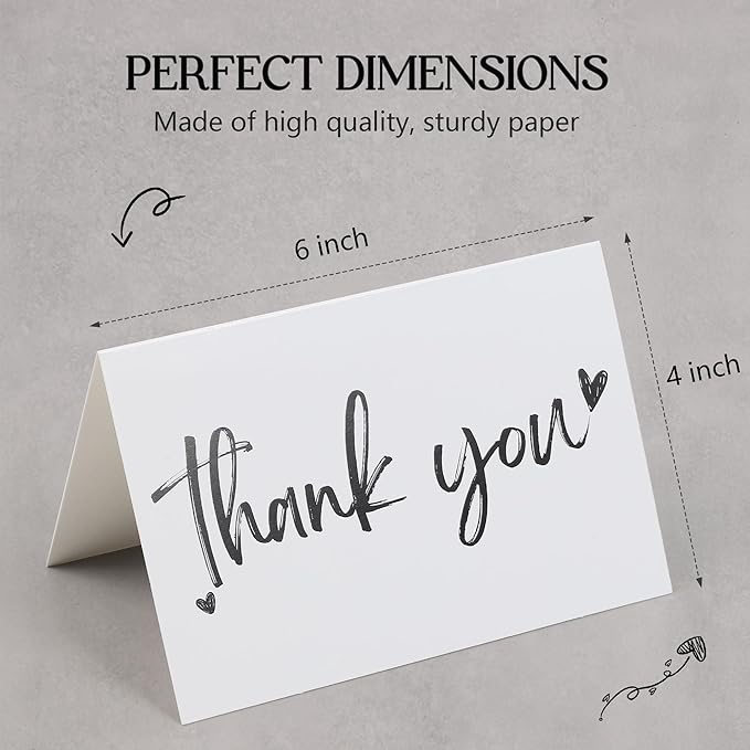 100 Thank You Cards 4x6 Inch, with 100 Kraft Envelopes and 120 Stickers, Minimalistic and Professional Looking for Business Wedding Graduation Baby Shower Bridal Shower