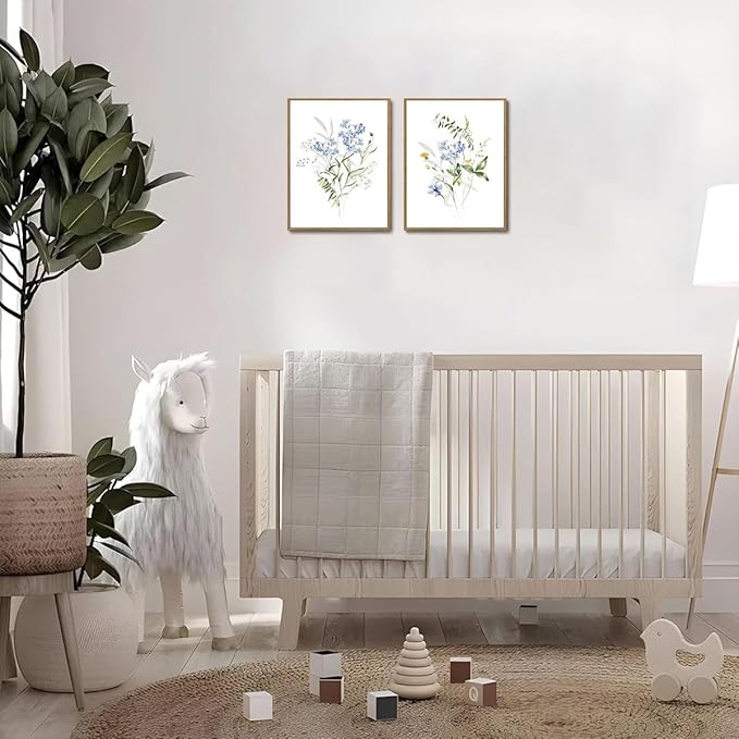 YOYIAXT 2 Pieces Watercolor Botanical Canvas Wall Art For Bedroom Blue Floral Framed Wall Art Minimalist Neutral Flower Art Prints Artwork For Living Room Office, 12x16 in