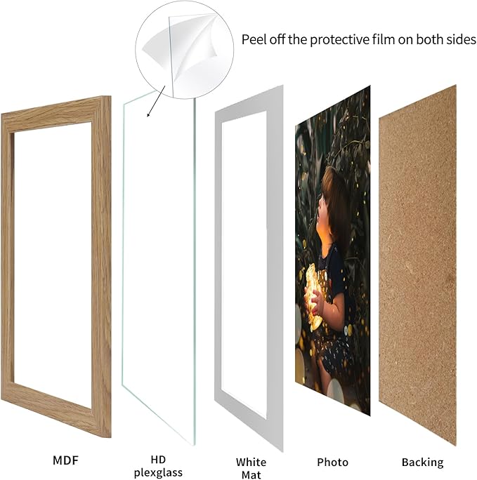 Lyeasw 5x7 Picture Frame 15 Pack, Display Pictures 5x7 with Mat or 6x8 without Mat, Natural Wood Color Bulk Photo Frames for Wall or Tabletop