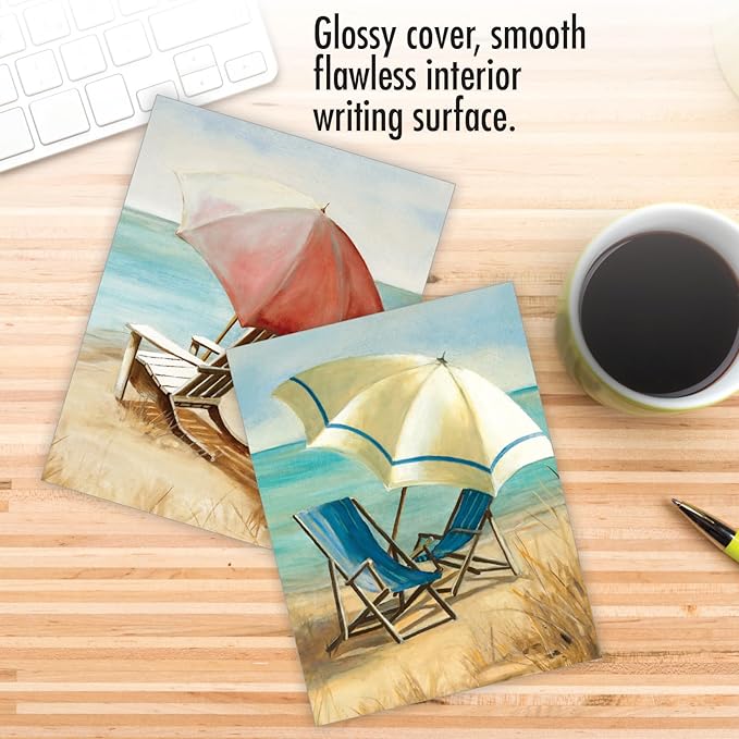 The Best Card Company 20 Assorted Nautical Blank Notecards Box Set 4 x 5.12 Envelopes For Men, Women (10x2 Each) Beach Chairs AM10692OCB-B2x10