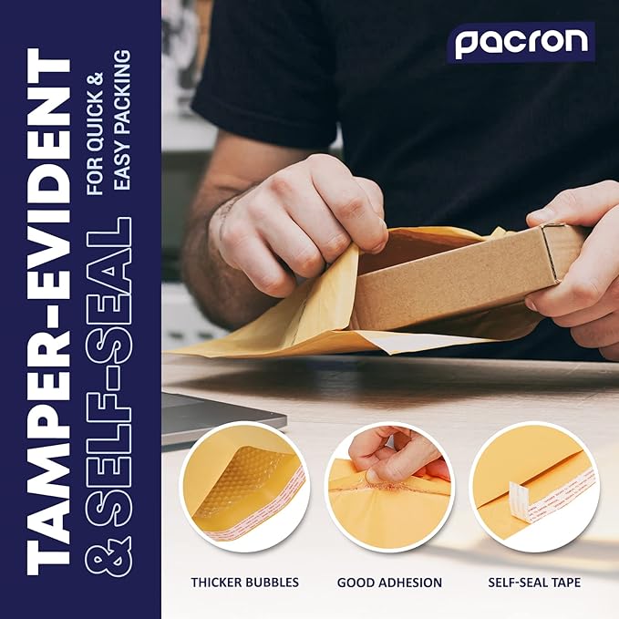 Kraft Bubble Mailers 50 Pack, 12.5 x 19 Inch Padded Shipping Envelopes, Yellow Mailing Envelopes for Documents & Packages, Durable & Lightweight, Made in USA