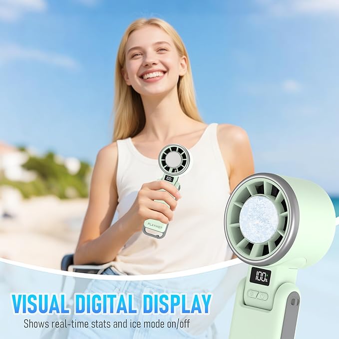 Upgraded Portable Handheld Fan with 60°F Ice Cooling, Up tp 12Hrs Hand Held Portables Fans, 5 Speed 25550RPM Powerful Portable Fan Handheld, Hand/Neck/Desk Fan 3 IN 1(Green)