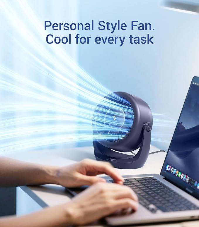 Diveblues USB Desk Turbo Fan, Ultra-Quiet Mini Desk Fan, Powerful Wind, LED Display, 5 Speed, 360° Rotating Small Portable Fan for Home, Office and Outdoor Cool Tech Gadgets - TurboBreeze
