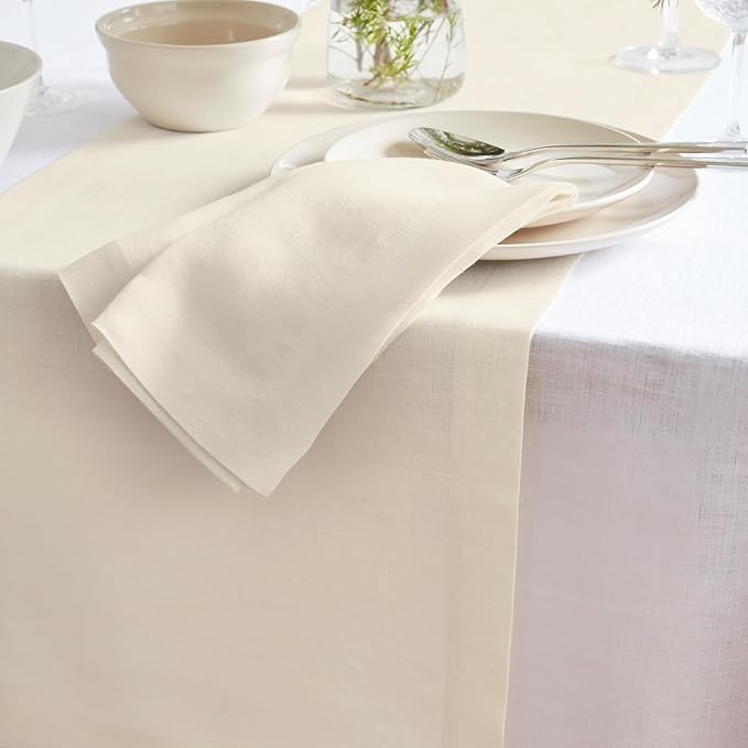 Solino Home Linen Ivory Table Runner 108 Inches Long - 100% Pure Linen Dining Table Runner 14 x 108 Inch for Spring, Easter - Sonoma