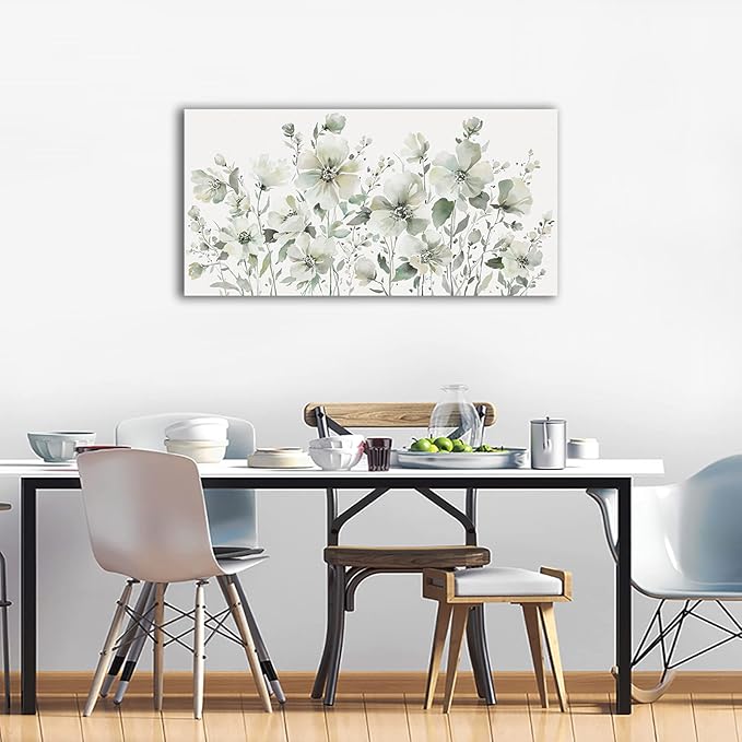 Elegant Flowers Wall Art Abstract Floral Pictures Wall Decor Modern Green Botanical Canvas Painting Flower Blossom Canvas Print Artwork for Living Room Bedroom Office Home Wall Decoration 30" x 60"