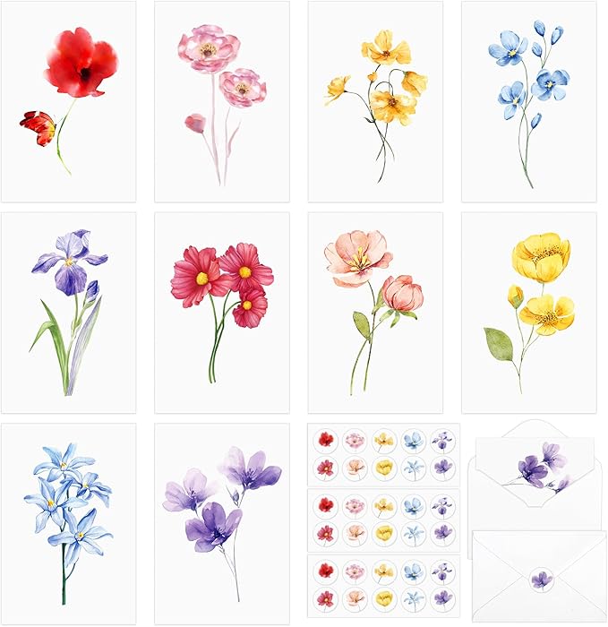 Blank Cards and Envelopes, 40 Pack Blank Cards 4x6 Inches (10 Floral Designs), Elegant Blank Greeting Card, Blank Note Cards with Sealing Stickers for Birthdays, Weddings, Most Other Occasions