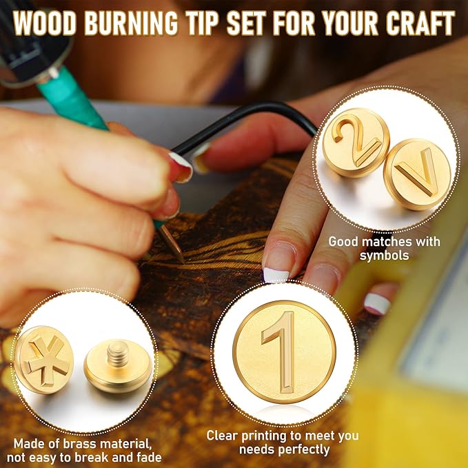 Honoson 28 Pieces Wood Burning Number Tips Stamps Kit Tool, Numbers and Symbol Copper Mold Carving Set for DIY Embossing Carve Crafts Wooden Burning Stencil Kits Hobby Woodworking Tools
