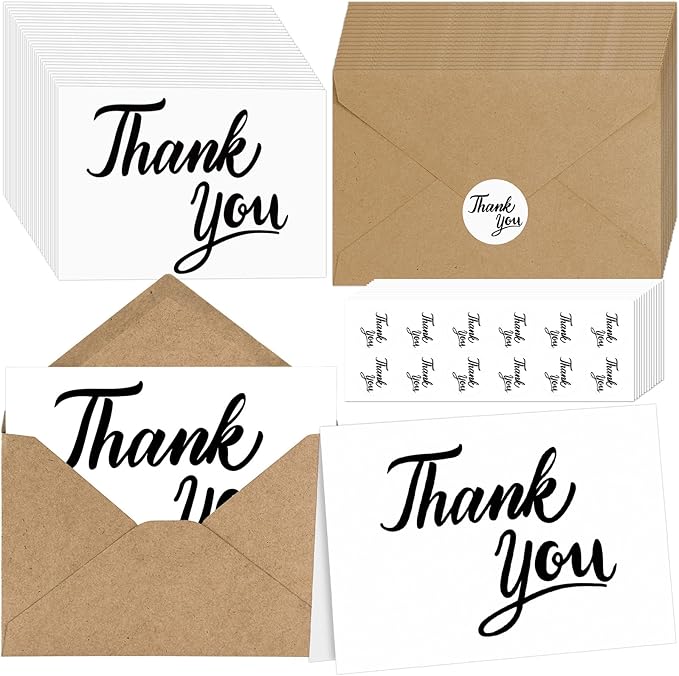 600 PCS Thank You Cards with Envelopes & Matching Stickers, Thank You Notes Bulk 4x6 Inch Minimalistic Design for Business, Baby Shower, Wedding, Small Business, Graduation, Bridal Shower, Funeral,White