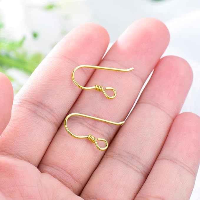14K Real Gold Earring Hooks for Jewelry Making Fish Hooks 14K Yellow Gold Earring Findings for Earrings Jewelry Making(Style 7)
