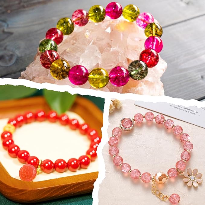 XSEINO About 1200PCS 8mm Glass Beads Bracelet Making Kit,48 Assorted Dreamy Red and Purple Series Colorful Crystal Beads for Bracelet and Jewelry Making and DIY Crafts,Friendship Bracelets