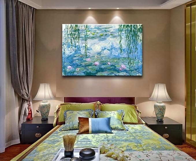 Claude Monet Canvas Wall Art - Water Lilies Classic Artwork Picture Print with Framed Painting for Home Office Wall Decor 12"x16"