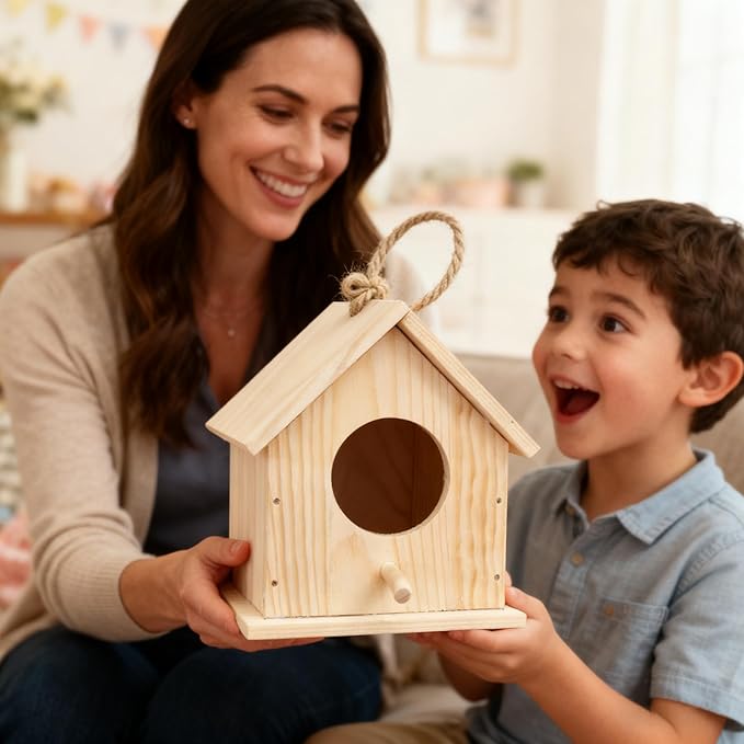 YUEYARIT Birdhouse Kit, 2 Sets of DIY Wooden Bird House Kits, Painting, Graffiti Woodworking Kits, Handcraft Bird Feeder Sets, Christmas Woodworking Kits Gifts